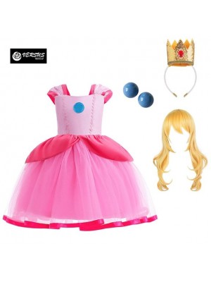 Simil Peach Costume Carnevale Bambina Vestito Principessa Cosplay PEACH05